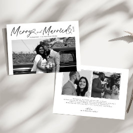 Modern Merry and Married Newlywed Script Christmas シーズンカード