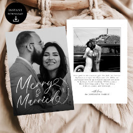 Modern Merry and Married Newlywed Script Christmas シーズンカード