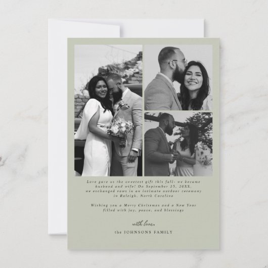 Modern Merry and Married Newlywed Script Christmas シーズンカード (裏面)