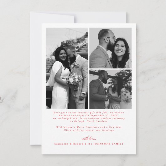 Modern Merry and Married Newlywed Script Christmas シーズンカード (裏面)