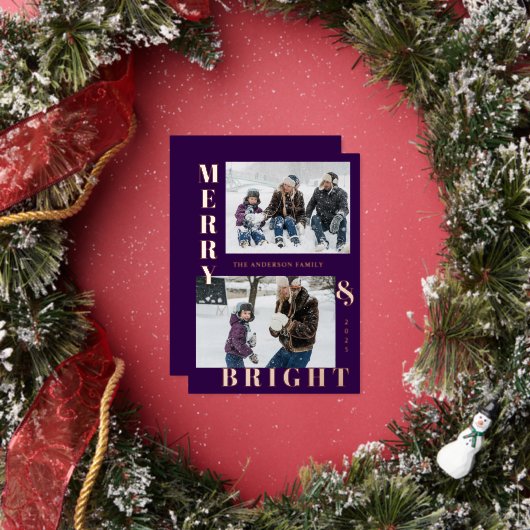 Modern Merry & Bright 2 Photo Rose Gold 箔シーズンカード (インサイチュ)