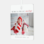 Modern Merry & Bright Birth Stats Photos メタルオーナメント (正面左)