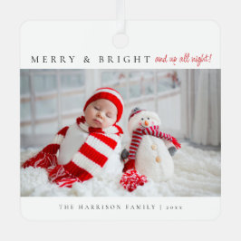 Modern Merry & Bright Birth Stats Photos メタルオーナメント