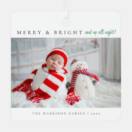 Modern Merry & Bright Birth Stats Photos メタルオーナメント