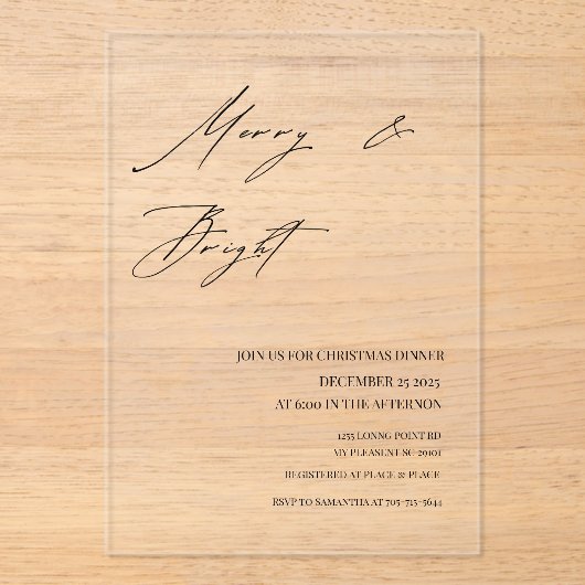  Modern Merry & Bright Christmas Modern アクリル招待状 (正面)
