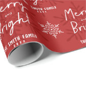 Modern Merry & Bright Script Snowflakes Christmas ラッピングペーパー (ロールコーナー)