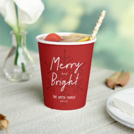 Modern Merry & Bright Script Snowflakes Christmas  紙コップ