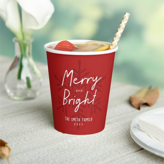 Modern Merry & Bright Script Snowflakes Christmas  紙コップ (インサイチュ)