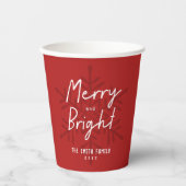 Modern Merry & Bright Script Snowflakes Christmas  紙コップ (正面)