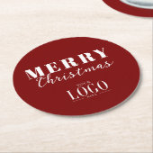 Modern Merry Chirstmas Company Logo Red & White ラウンドペーパーコースター (アングル)