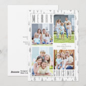 Modern MERRY CHRISTMAS 4 Photo Trees Silver Gray シーズンカード (正面/裏面)