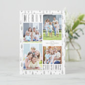 Modern MERRY CHRISTMAS 4 Photo Trees Silver Gray シーズンカード (スタンド正面)