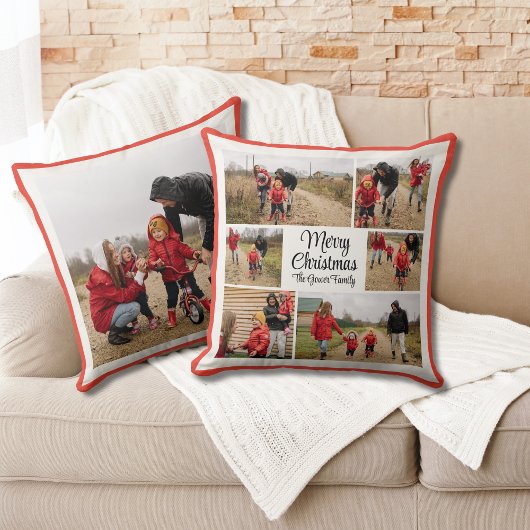 Modern Merry Christmas Family Photo クッション