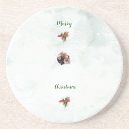 Modern merry Christmas family photo coaster  コースター