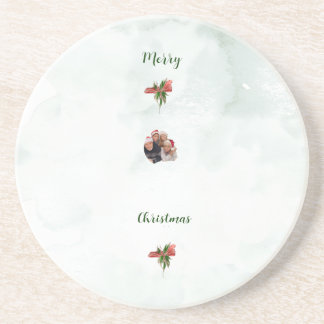 Modern merry Christmas family photo coaster  コースター
