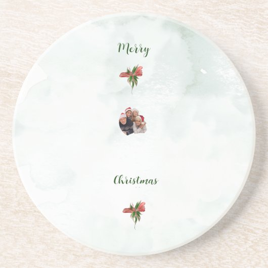 Modern merry Christmas family photo coaster  コースター (正面)