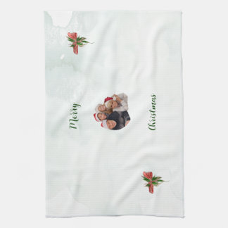 Modern merry Christmas family photo kitchen towel  キッチンタオル