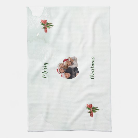 Modern merry Christmas family photo kitchen towel キッチンタオル (縦)