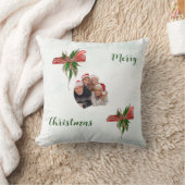 Modern merry Christmas family photo pillow  クッション (ブランケット)
