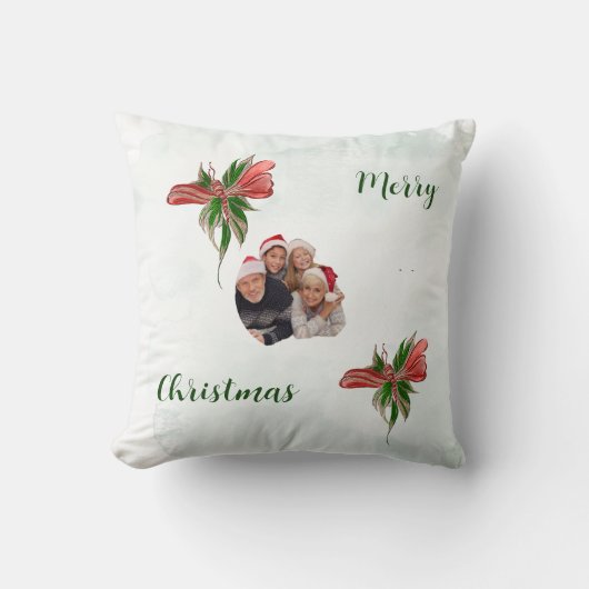 Modern merry Christmas family photo pillow  クッション (正面)