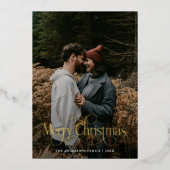 Modern Merry Christmas Family Photo plaid Tartan 箔シーズンカード (正面)