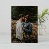 Modern Merry Christmas Family Photo plaid Tartan 箔シーズンカード (立ち正面)