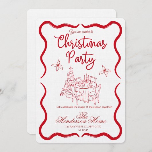 Modern Merry Christmas Party Invitation 招待状 (正面/裏面)