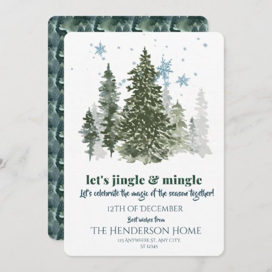 Modern Merry Christmas Party Invitation 招待状 (正面/裏面)