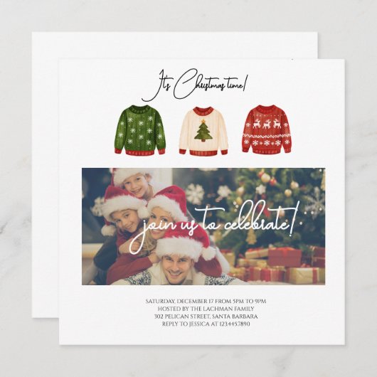 Modern Merry Christmas Party Invitation 招待状 (正面/裏面)