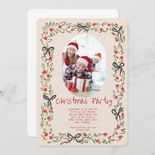 Modern Merry Christmas Party Invitation 招待状 (正面/裏面)