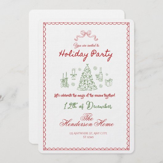 Modern Merry Christmas Party Invitation 招待状 (正面/裏面)