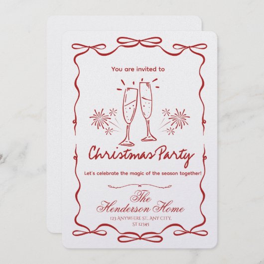 Modern Merry Christmas Party Invitation 招待状 (正面/裏面)
