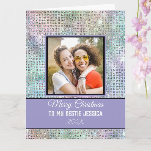 Modern Merry Christmas Pastel Bestie Photo & Name  カード (蘭)