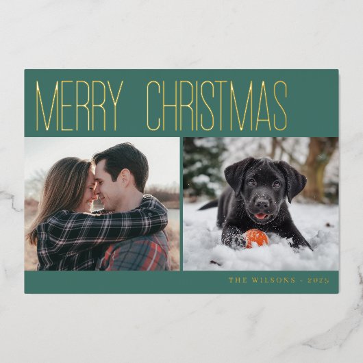 Modern Merry Christmas Photo 箔シーズンカード (正面)