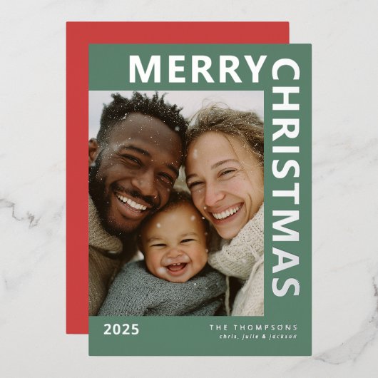 Modern Merry Christmas Photo Card 箔シーズンカード (正面/裏面)
