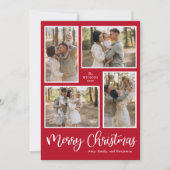 Modern Merry Christmas Photo Collage Red シーズンカード (正面)