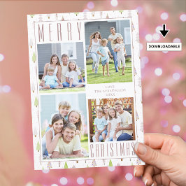 Modern MERRY CHRISTMAS Photo Collage Trees Pink シーズンカード