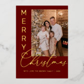 Modern Merry Christmas Photo Foil Holiday Card 箔シーズンカード (正面)