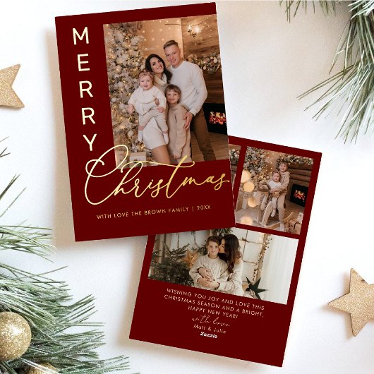 Modern Merry Christmas Photo Foil Holiday Card 箔シーズンカード