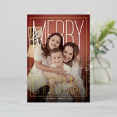 Modern Merry Christmas Photo Holiday Card 箔シーズンカード (立ち正面)