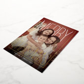 Modern Merry Christmas Photo Holiday Card 箔シーズンカード (回転した状態)