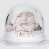 Modern Merry Christmas Photo Snow Globe (正面)