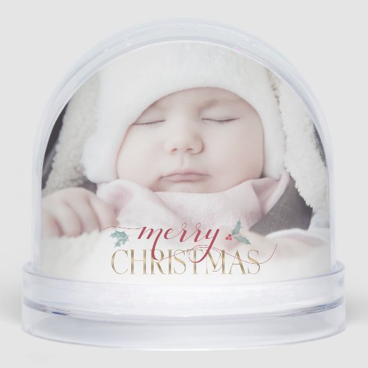 Modern Merry Christmas Photo Snow Globe (正面)