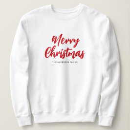 Modern Merry Christmas Red Script Family Name スウェットシャツ
