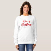 Modern Merry Christmas Red Script Family Name スウェットシャツ (正面フル)