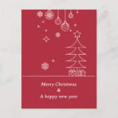 Modern Merry Christmas Red White シーズンポストカード (正面)