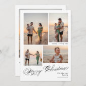 Modern Merry Christmas Script Family Photo シーズンカード (正面/裏面)
