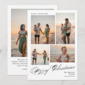 Modern Merry Christmas Script Family Photo シーズンカード (正面/裏面)