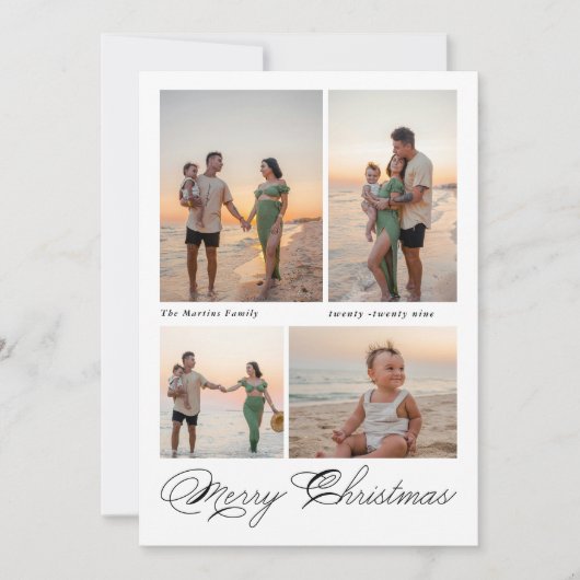 Modern Merry Christmas Script Family Photo シーズンカード (正面)