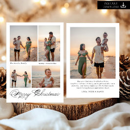 Modern Merry Christmas Script Family Photo シーズンカード